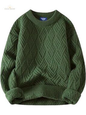Oversized Cable Knit Sweater Crewneck Pullover Baggy Loose Fit Y2K Fall